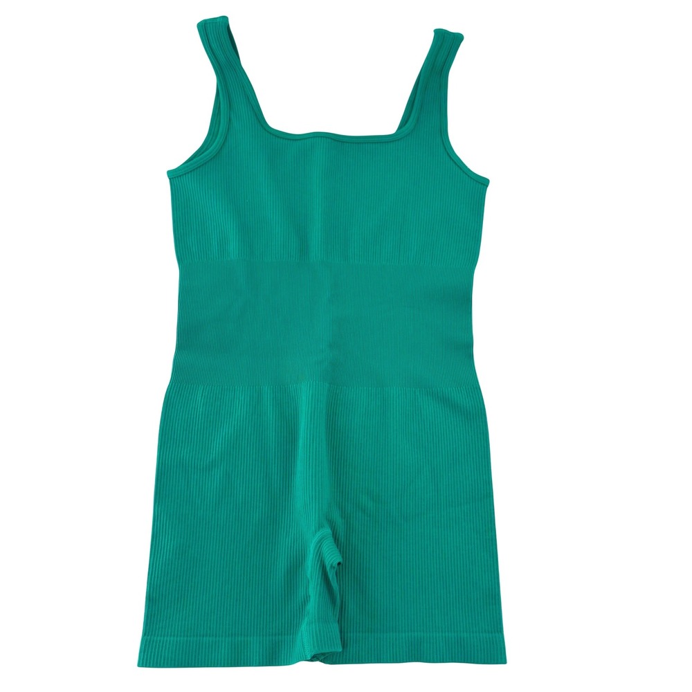 OQQ Ribbed Romper Bodysuit Womens Large Green Bodycon Compression Active